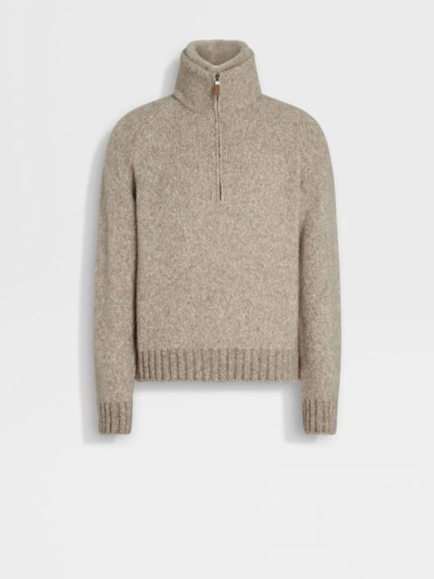 ZEGNA LIGHT TAUPE MÉLANGE CASHMERE BLEND POLO SHIRT