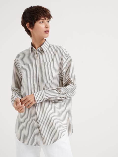 Silk striped poplin shirt with shiny collar
