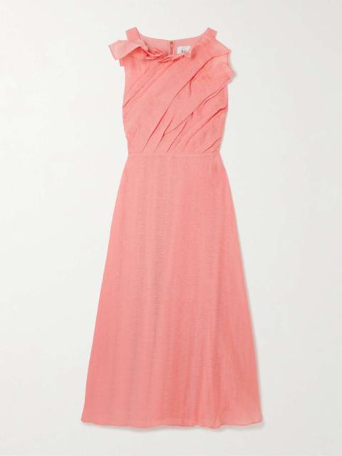 Aje. Genesis ruffled pleated muslin midi dress Coral