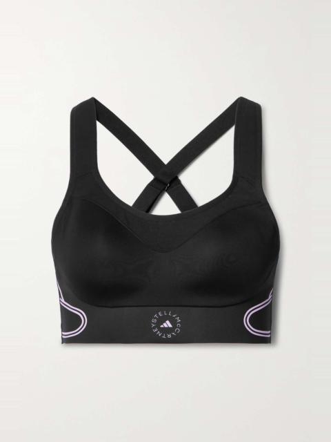 TruePace mesh-trimmed stretch recycled sports bra