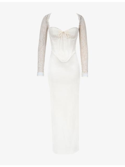 House of CB Perdi Corset-Bodice Satin Maxi Dress