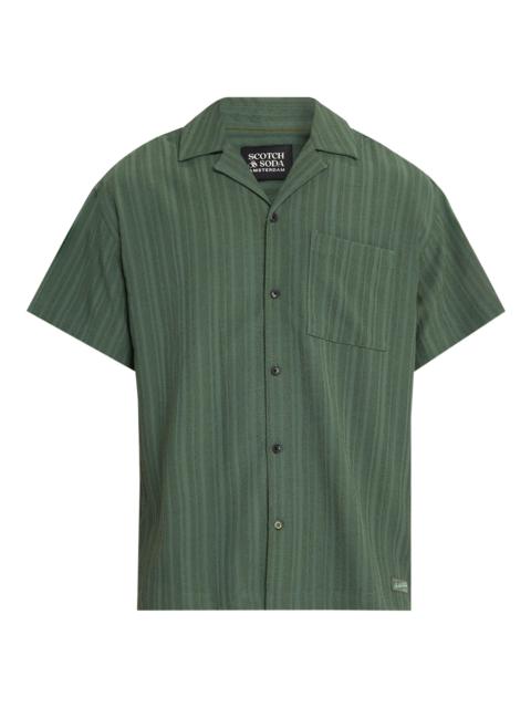 SCOTCH & SODA Men's Textured Striped Chest-Pocket Short-Sleeve Shirt - Green