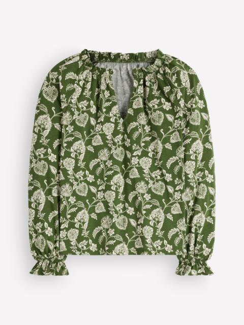 BODEN Pia Ruffle Detail Top-Chive Planted Meadows