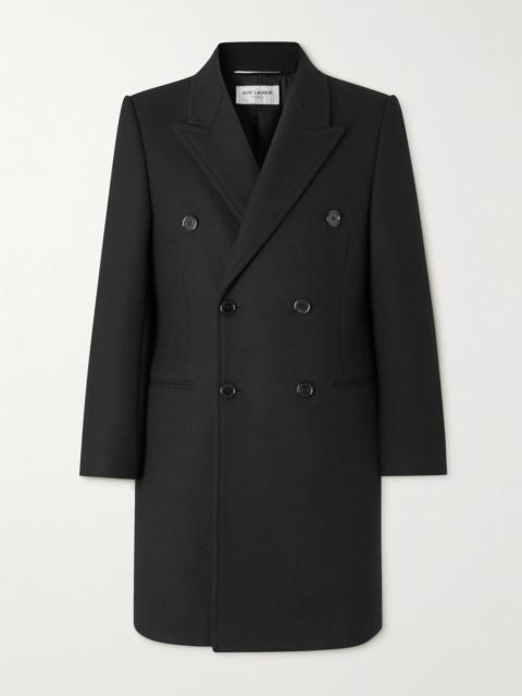 SAINT LAURENT Double-Breasted Wool Overcoat Black