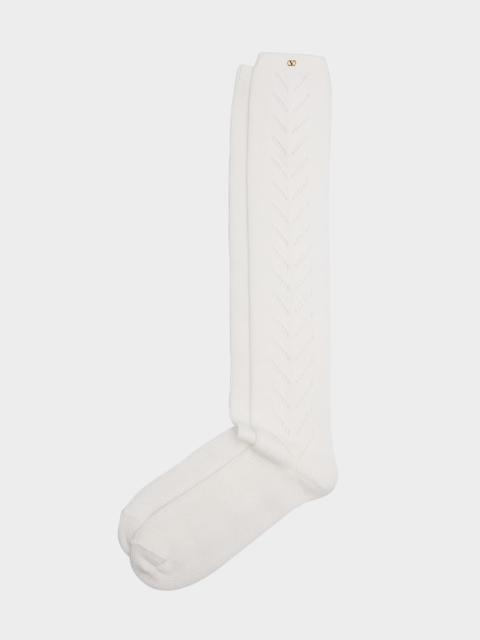 Valentino Cotton Pointelle Knee-High Socks