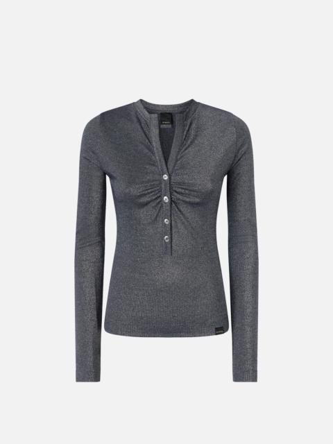 PINKO METALLIC RIBBED HENLEY SWEATER