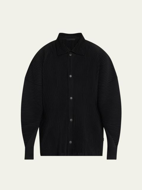 Men's Pleated Snap-Front Overshirt