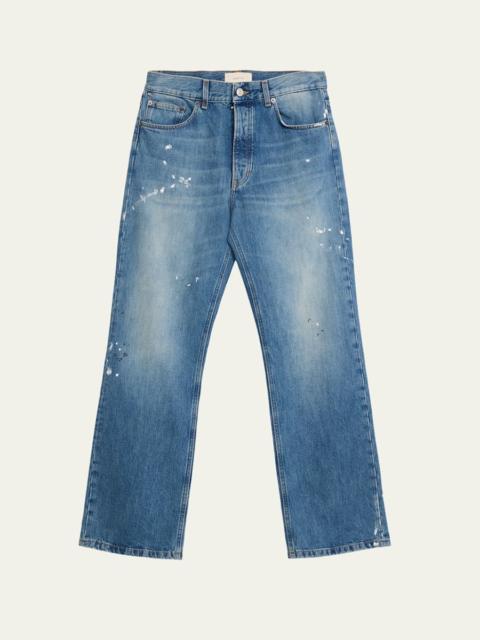 JEANERICA Men's Paint Splatter Medium Blue Denim Jeans