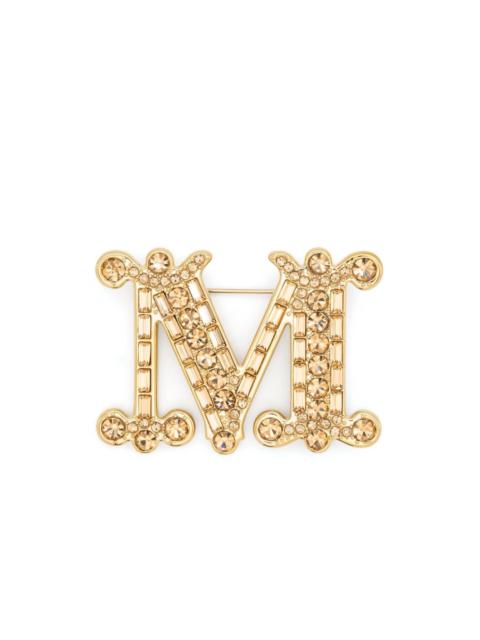 Monogram crystal-embellished brooch