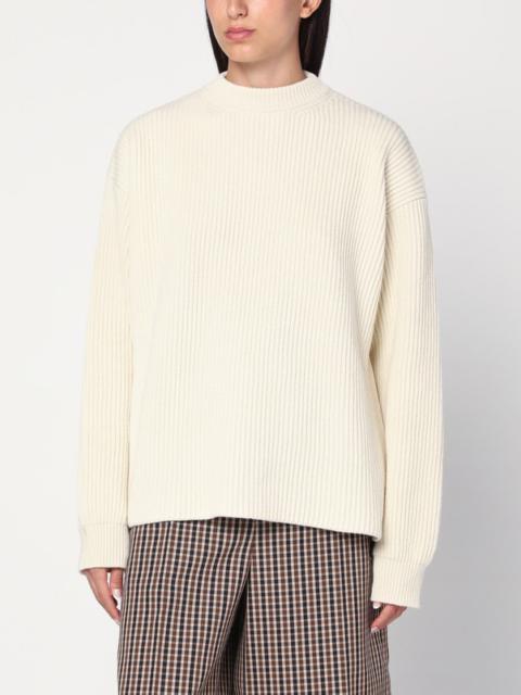 White ribbed crewneck sweater