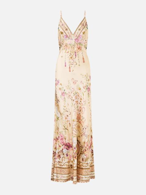 CAMILLA V NECK FULL LENGTH BIAS SLIP DRESS