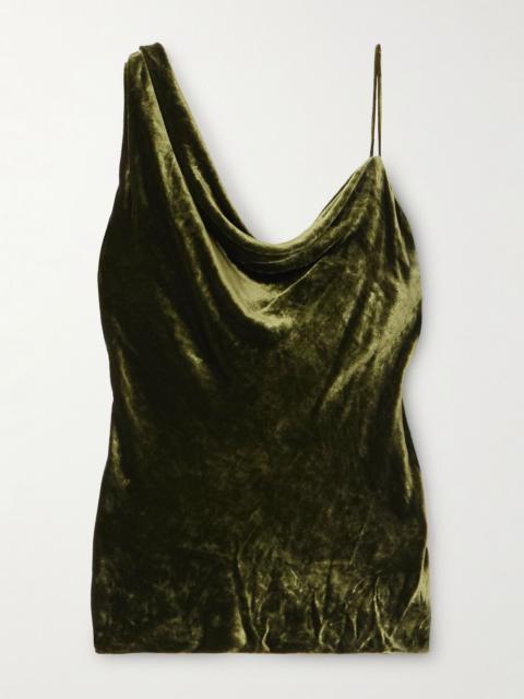 Dries Van Noten Asymmetric draped velvet top Green