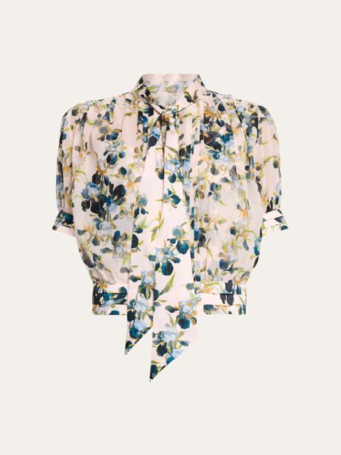 Cinq à Sept Short-Sleeve Trailing Iris Blouse