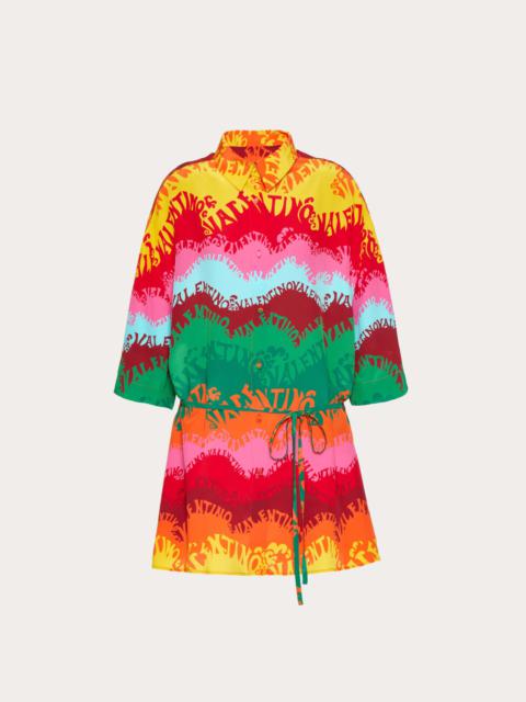 Valentino VALENTINO WAVES MULTICOLOR PRINT CREPE DE CHINE SHIRT DRESS