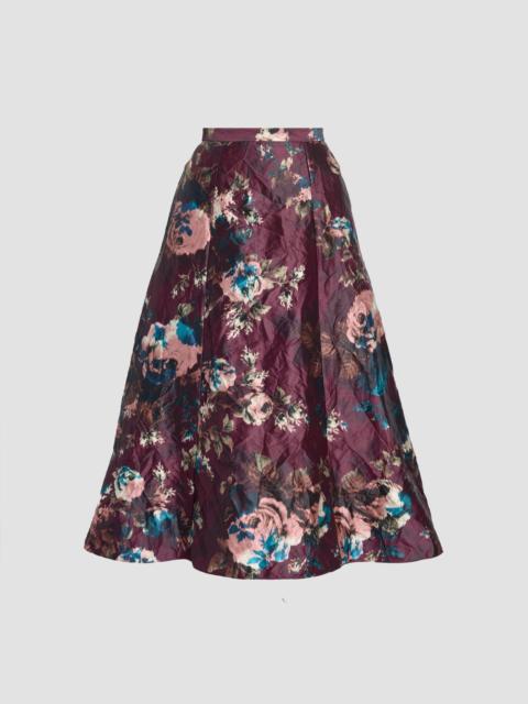 Erdem FLORAL TEXTURED SATIN A-LINE MIDI SKIRT
