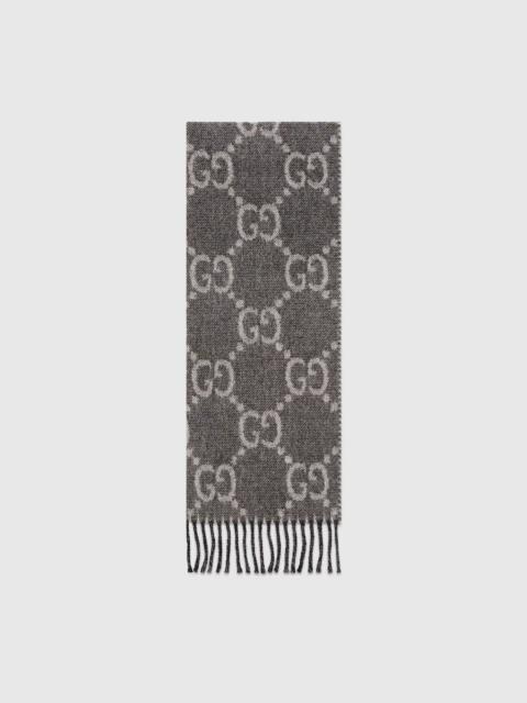 GG jacquard pattern knit scarf with tassels