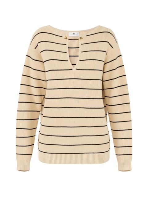 ELISABETTA FRANCHI striped v-cut knit pullover