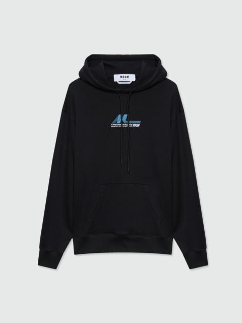 MSGM Black cotton hoodie with front embroidery