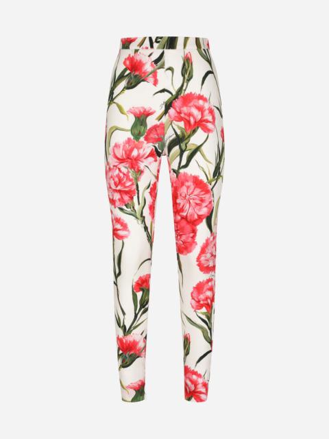 Carnation-print charmeuse leggings