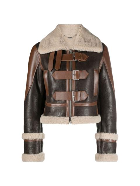 Blumarine Giacca shearling-trim leather jacket