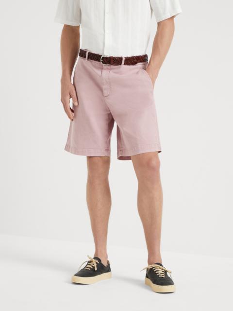 Garment-dyed comfort cotton lightweight denim Bermuda shorts