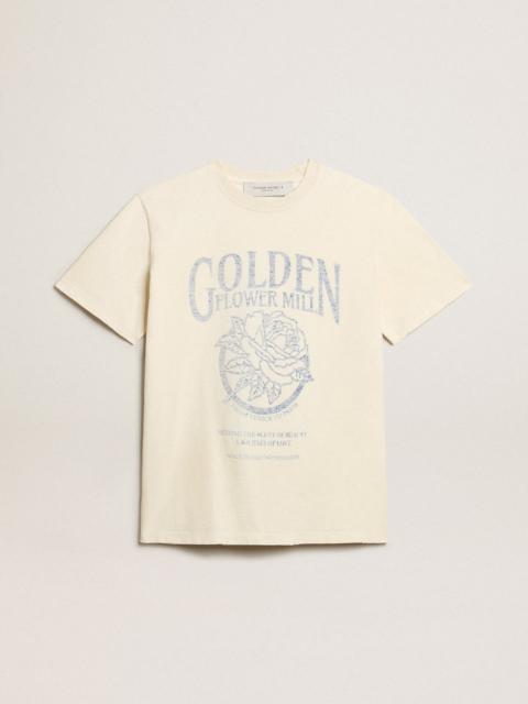 Golden Goose Women’s T-shirt in aged white cotton with seasonal print