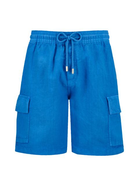 Men Linen Bermuda Shorts Cargo Pockets