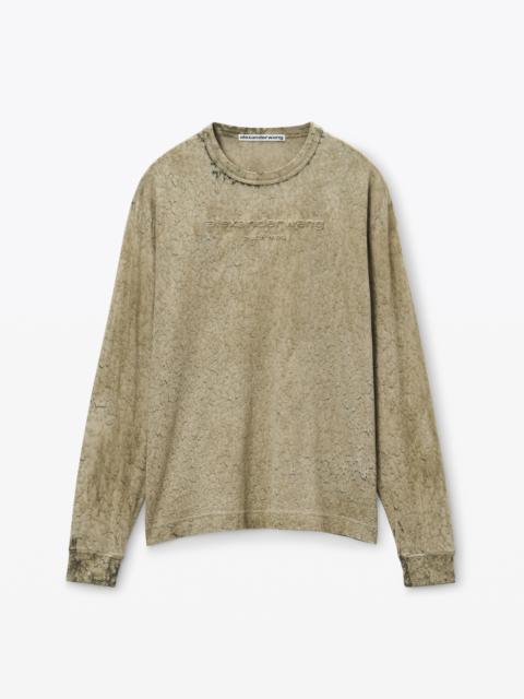 Alexander Wang Logo Embossed Splatter Wash Longsleeve in Cotton Hemp Jersey