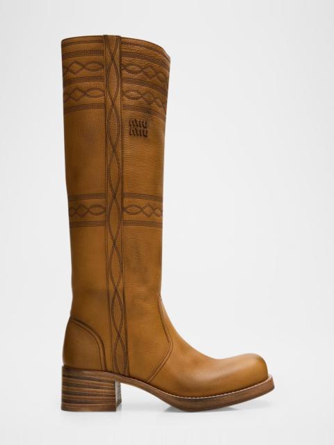 Miu Miu 50mm Western Leather Knee-High Boots