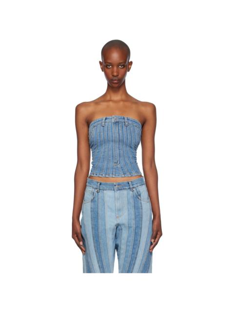 MUGLER Blue Spiral Denim Bustier