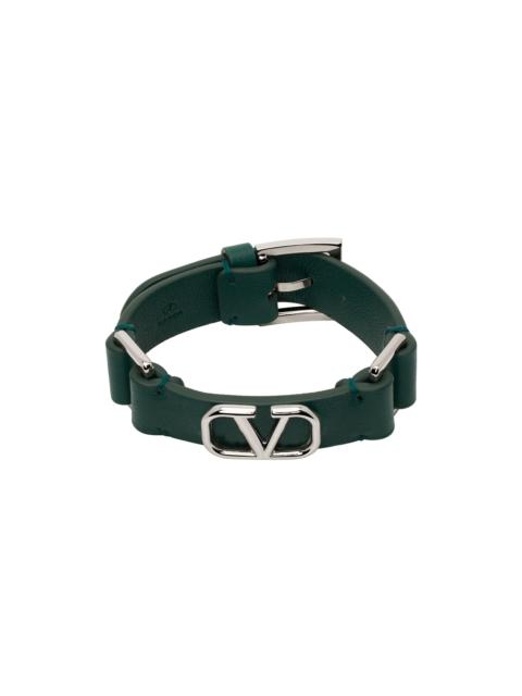 Valentino Green Leather VLogo Bracelet