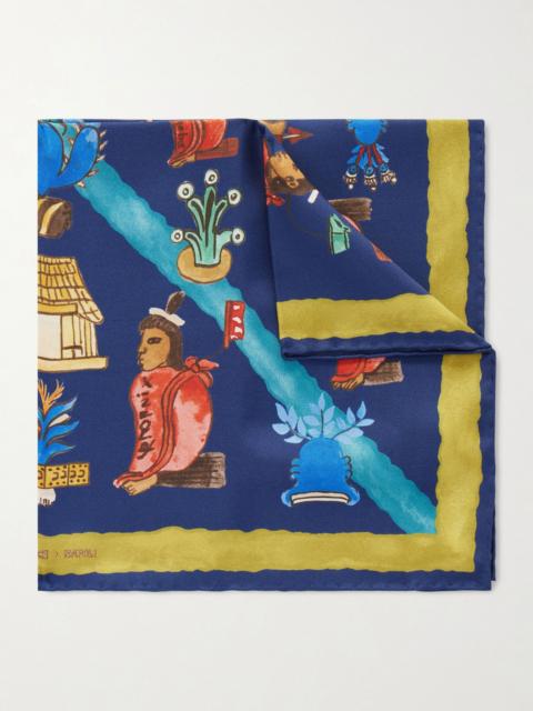 RUBINACCI Printed Silk-Twill Pocket Square Blue