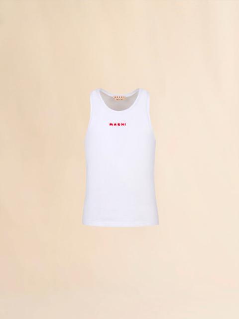 Marni BLACK COTTON TANK TOP WITH MOHAIR EMBROIDERY