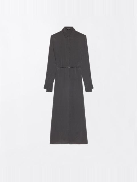 TOM FORD PRINTED MICRO POLKA DOT SILK CREPE DE CHINE BELTED SHIRT DRESS