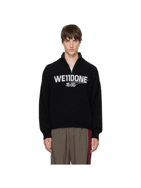 We11done Black Wide-Fit '1506' Logo Half-Zip Sweater