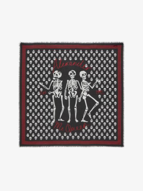 Alexander McQueen Skeleton Biker Skull Scarf in Black/red