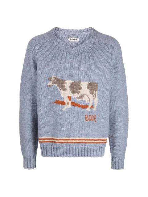 patterned-intarsia wool jumper