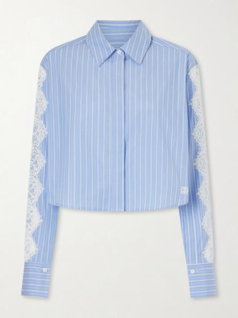 SIMKHAI Renata Cropped Lace-trimmed Striped Cotton-poplin Shirt