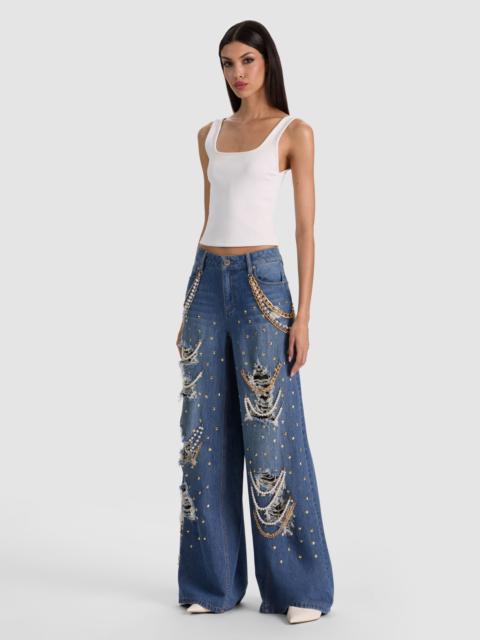 Alice + Olivia HARPER EMBELLISHED RIPPED JEAN
