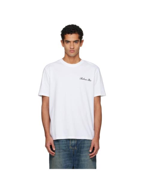 Balmain White Embroidered 'Balmain' Signature T-shirt