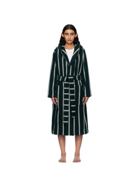 TEKLA Green & White Terry Hooded Bathrobe
