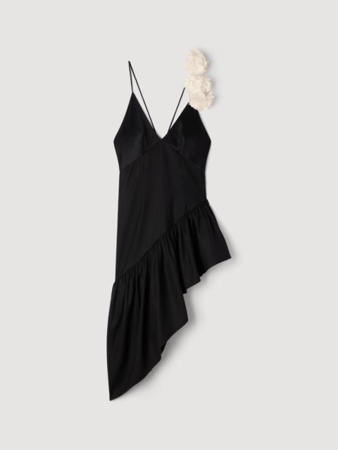 Sandro FLOWER DETAIL ASYMMETRICAL RUFFLED DRESS