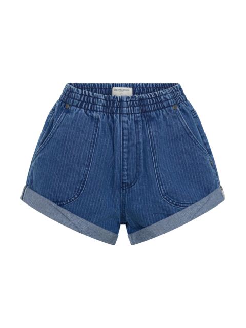 ONE TEASPOON Hunters Mid Waist Boyfriend Elasticated Denim Shorts - Indigo Stripe Blue