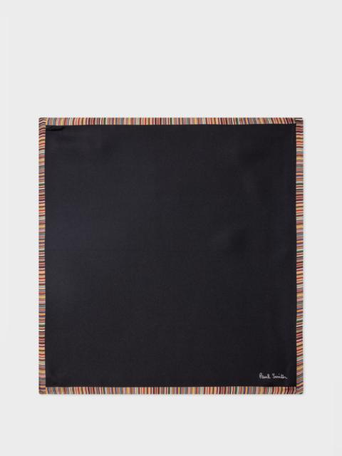 Black 'Signature Stripe' Silk Pocket Square