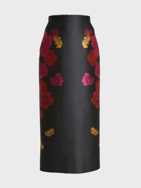 Erdem Beaded Floral Silk Midi Pencil Skirt