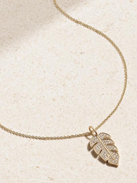 SYDNEY EVAN Large Monstera Leaf 14-karat Gold Diamond Necklace
