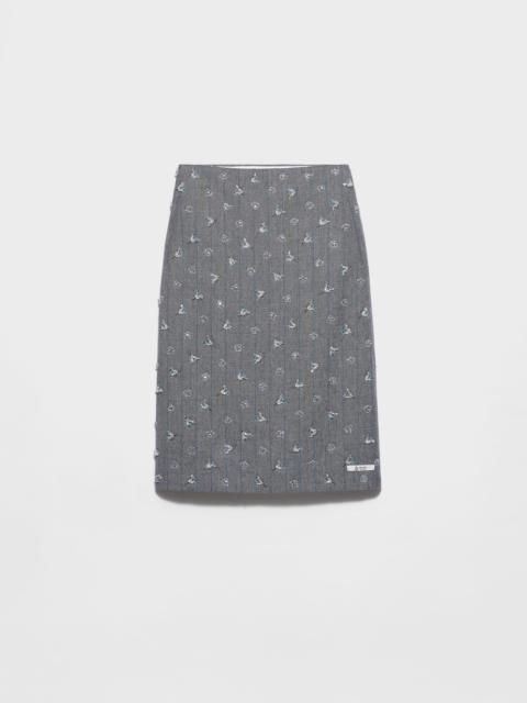 Prada Embellished pinstripe wool midi-skirt