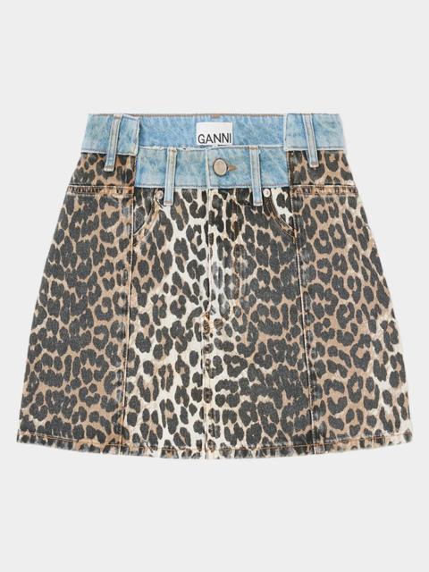 GANNI Printed Denim Fold Mini Skirt
