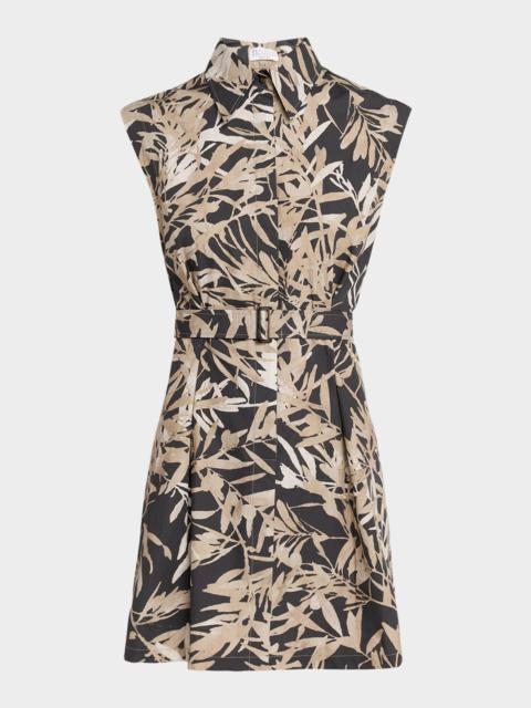 Brunello Cucinelli Sleeveless Herbarium-Print Cotton Belted Mini Shirtdress