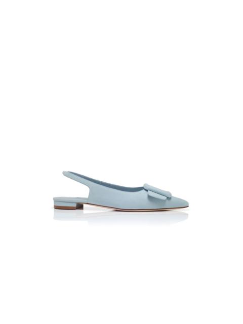Manolo Blahnik Light Blue Suede Buckle Detail Slingback Flat Pumps